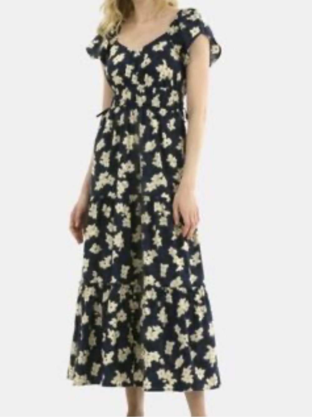 Time and Tru Navy Maxi Dress with Cream Floral Print - new and never worn